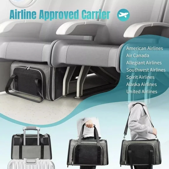 20lbs 1680D Oxford Pet Cat Carrier Airline Approved Breathable Mesh Dog Trave... - Picture 5 of 8